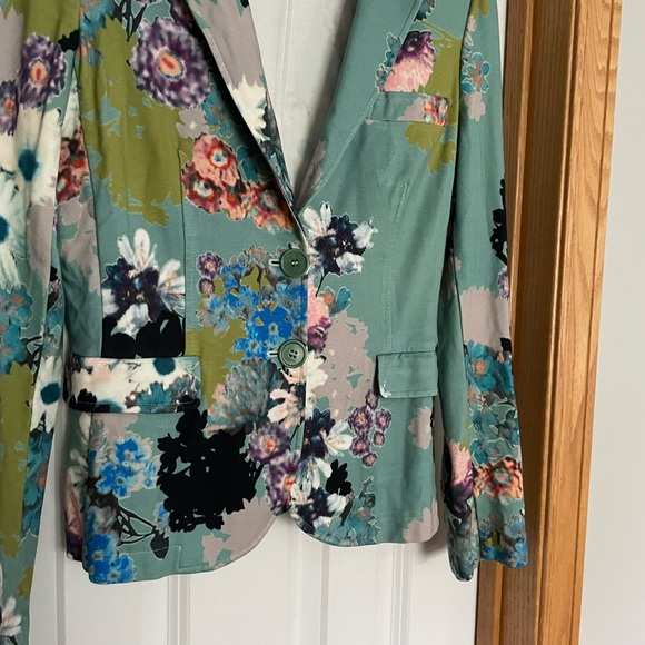 ETRO Knit Blazer Floral Print Turquoise Size 42 US Size 6 - Picture 3 of 9